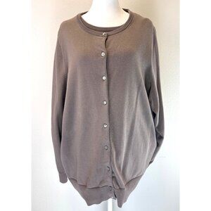 Lands' End Women's 3X 2 Pc Brown Short Sleeve and Cardigan Sweater Set Cotton